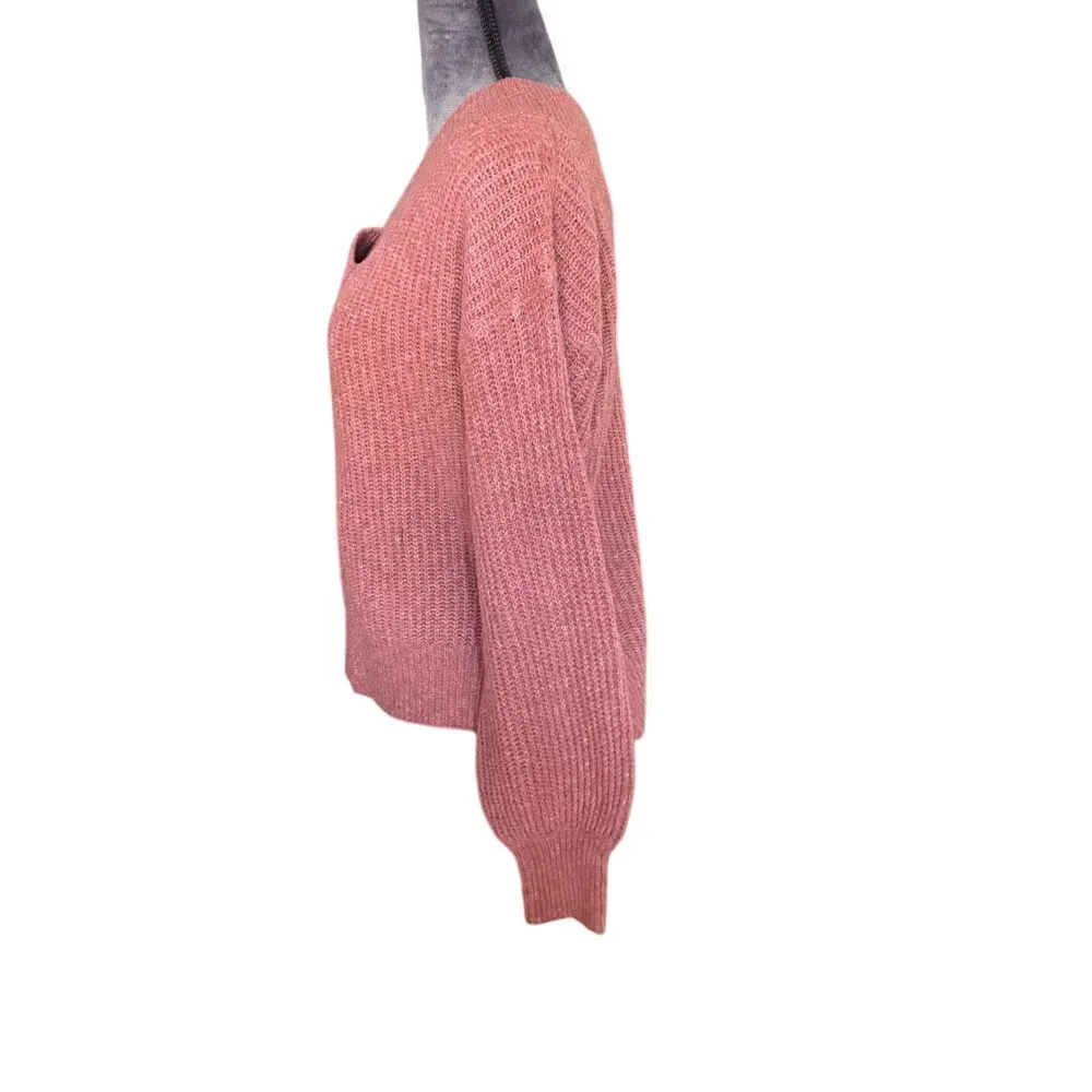 Pink Rose Mauve V-Neck Chunky Knit Sweater Ribbed Pullover Cozy Winter Size M - Image 2