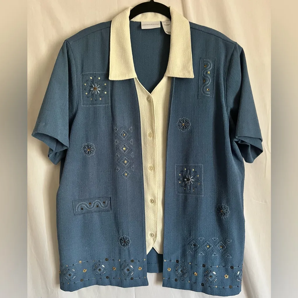 Alfred Dunner Navy Blue Textured 2 Piece Pantsuit Size 14 - Image 2