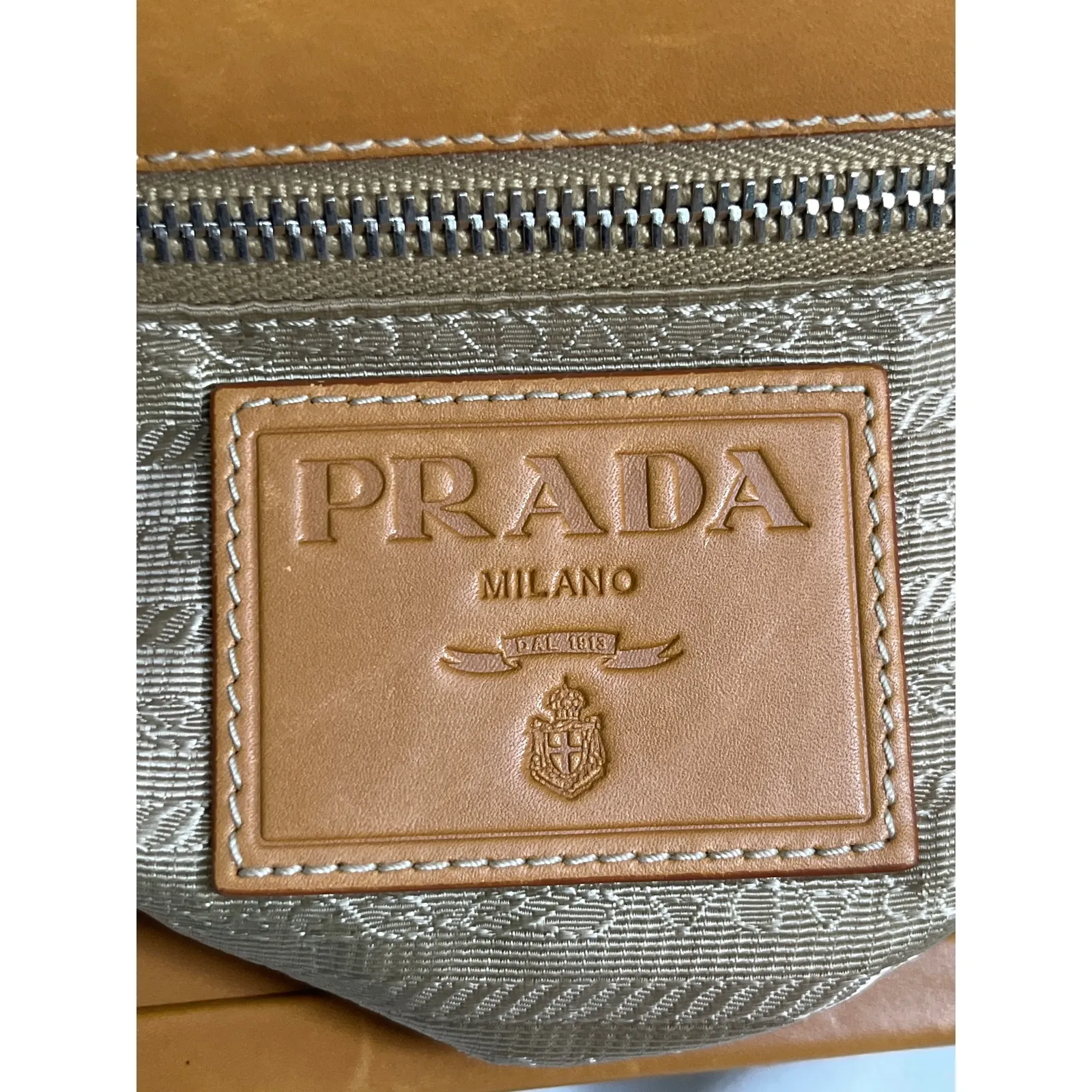 Prada Canapa Jacquard Canvas & Leather Frame Satchel Tote Bag Brown Tan Vintage - Image 16
