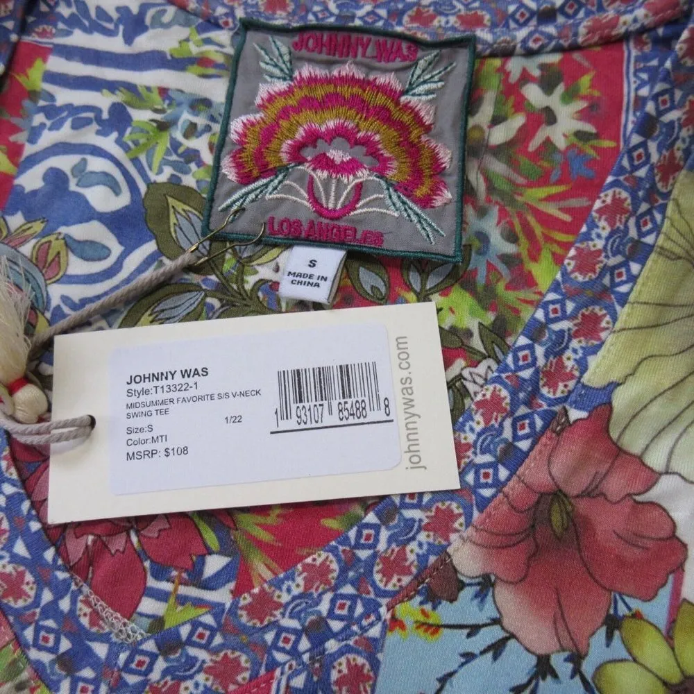 NWT Johnny Was Midsummer Favorite S/S V-Neck Swing Tee Jersey T-Shirt Top S $108 - Image 2