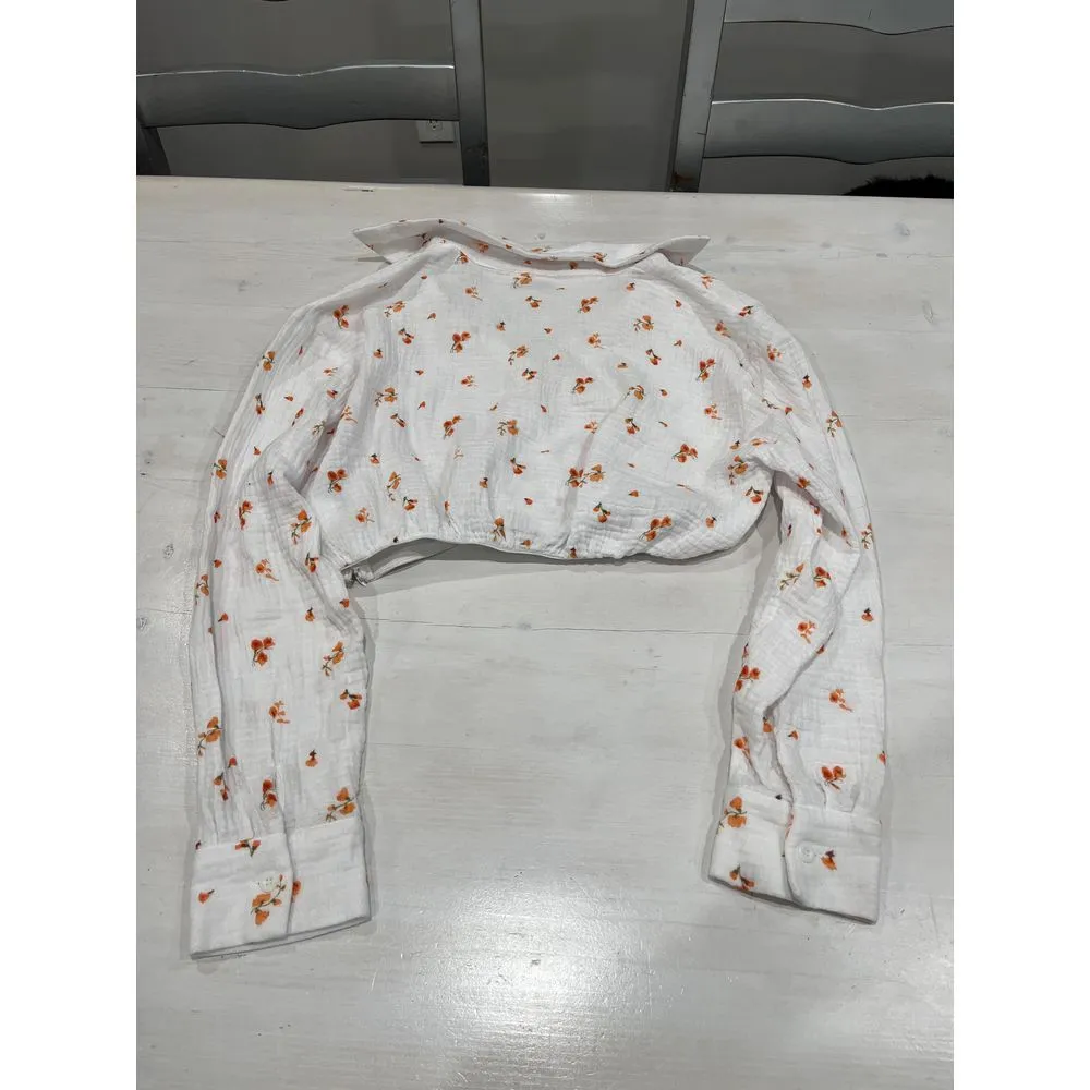 Sky to Moon Floral Crop Top Long Sleeve Blouse White Orange‎ Size M Size M - Image 5