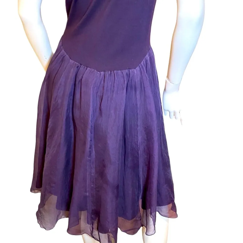 Purple and White Fit and Flare Midi Dress for Cocktail Size L - Image 4