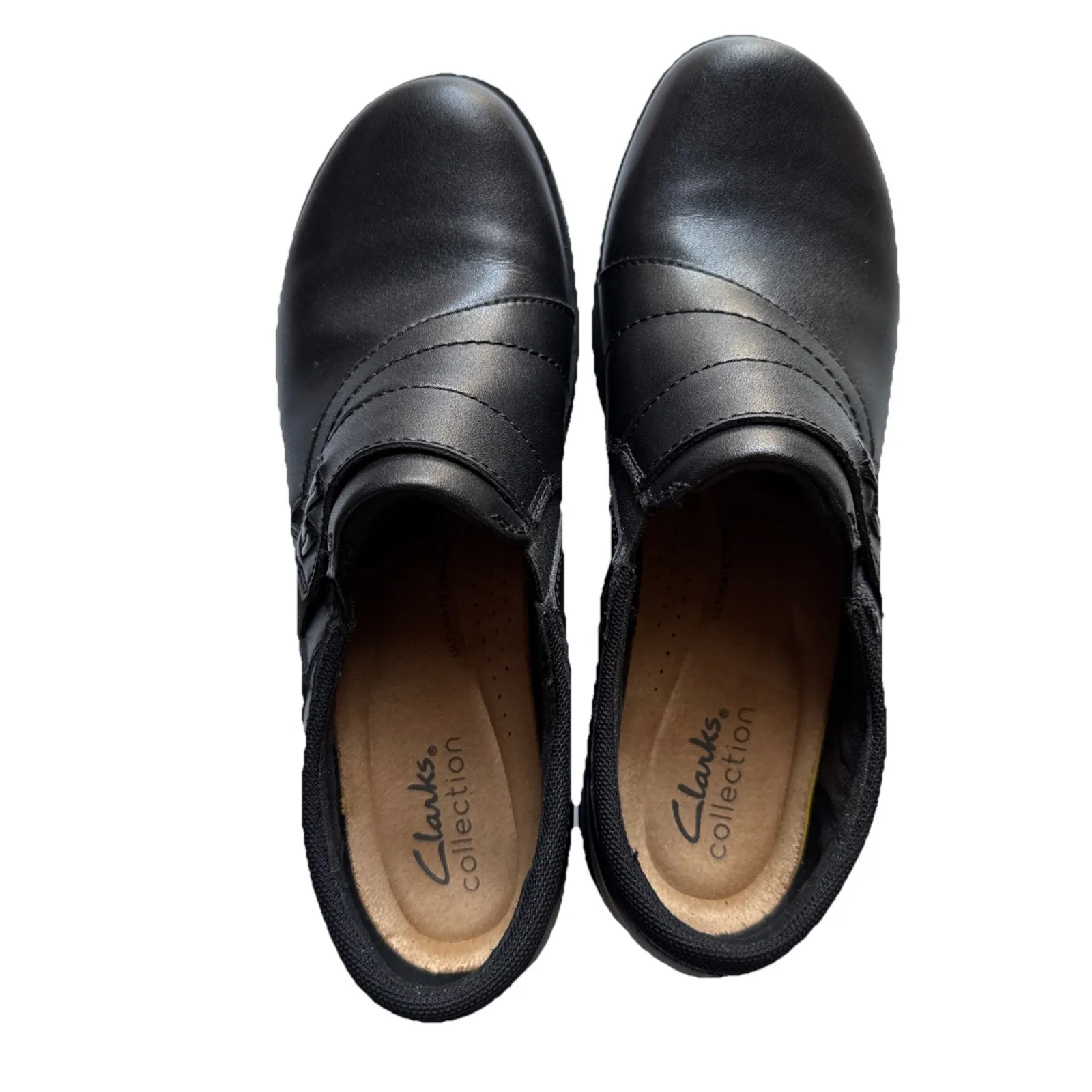 CLARKS Womens 6.5 Black Angie Pearl Leather Slip On Loafer Casual Comfort Shoe‎ - Image 3