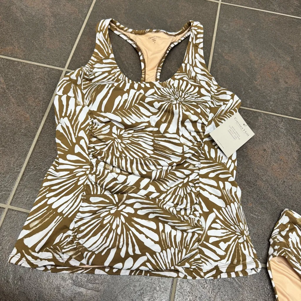 NEW Garnet Hill Tankini Top Bikini Bottoms Swimsuit Swim Set Brown 10 NWT - Image 3