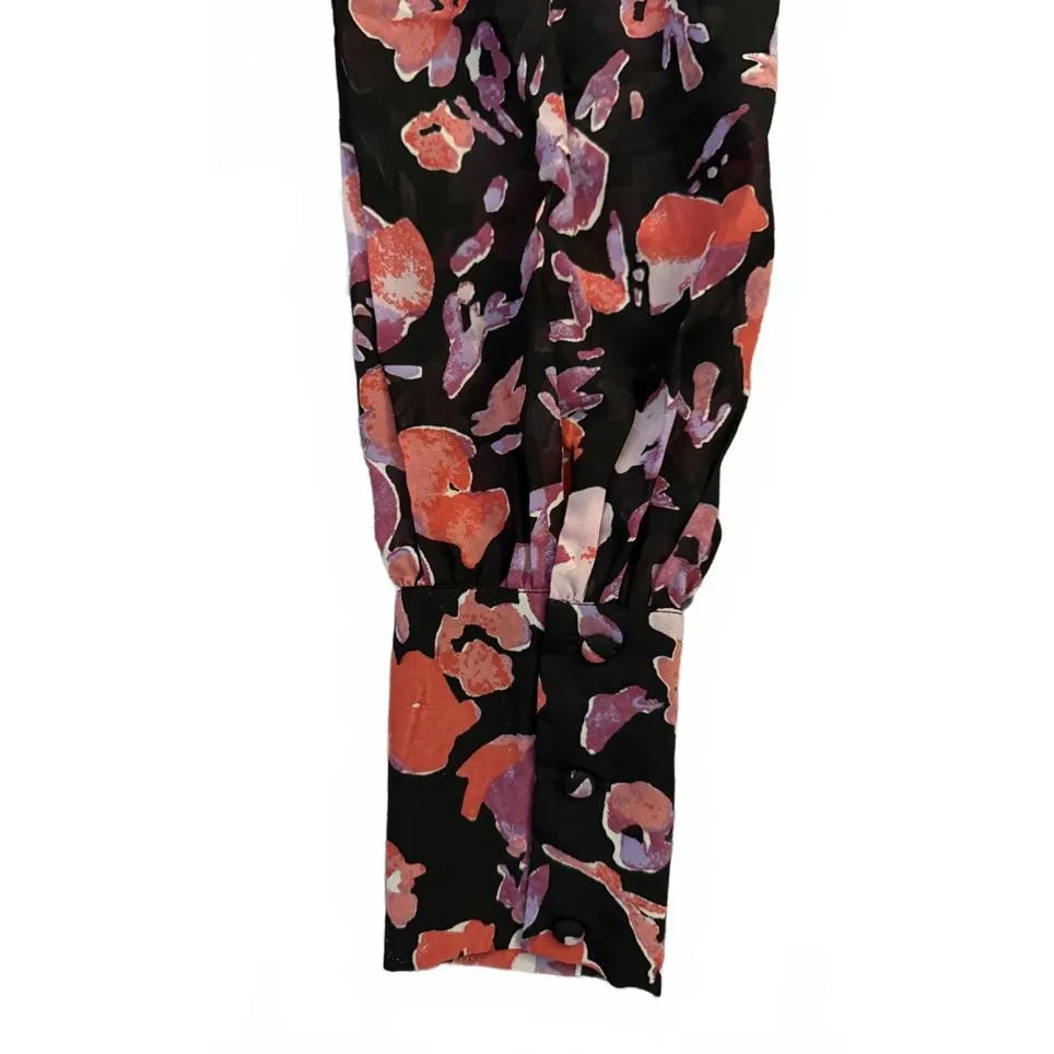 NEW Vero Moda Women's Crop Top Blouse Medium Black Coral Smocked Abstract Floral - Image 8