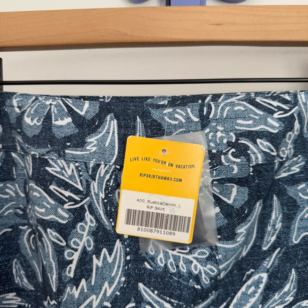 Ripskirt Large NEW Rustica Denim Blue Skirt Midi Velcro Floral Hawaiian Tropical - Image 3