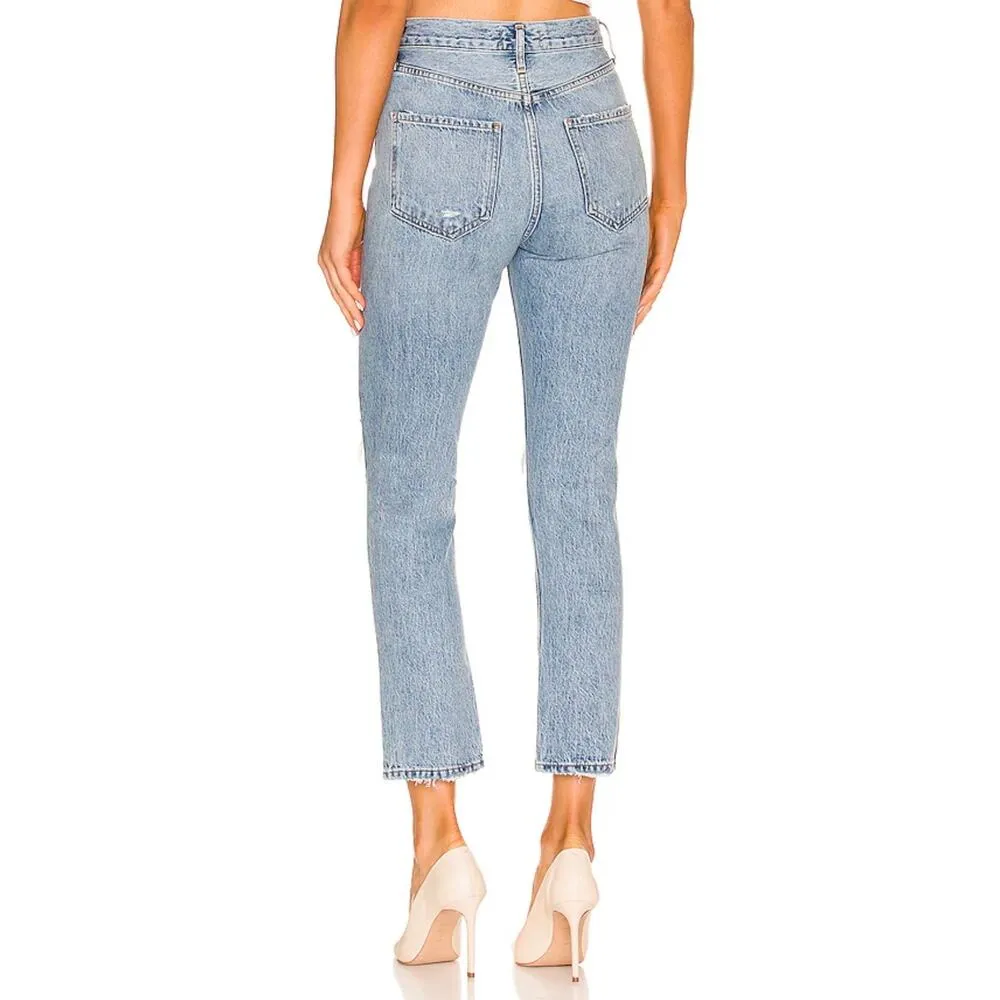 AGOLDE Riley High Rise Straight Crop Distressed Ripped Knee Jeans Size 27 - Image 3