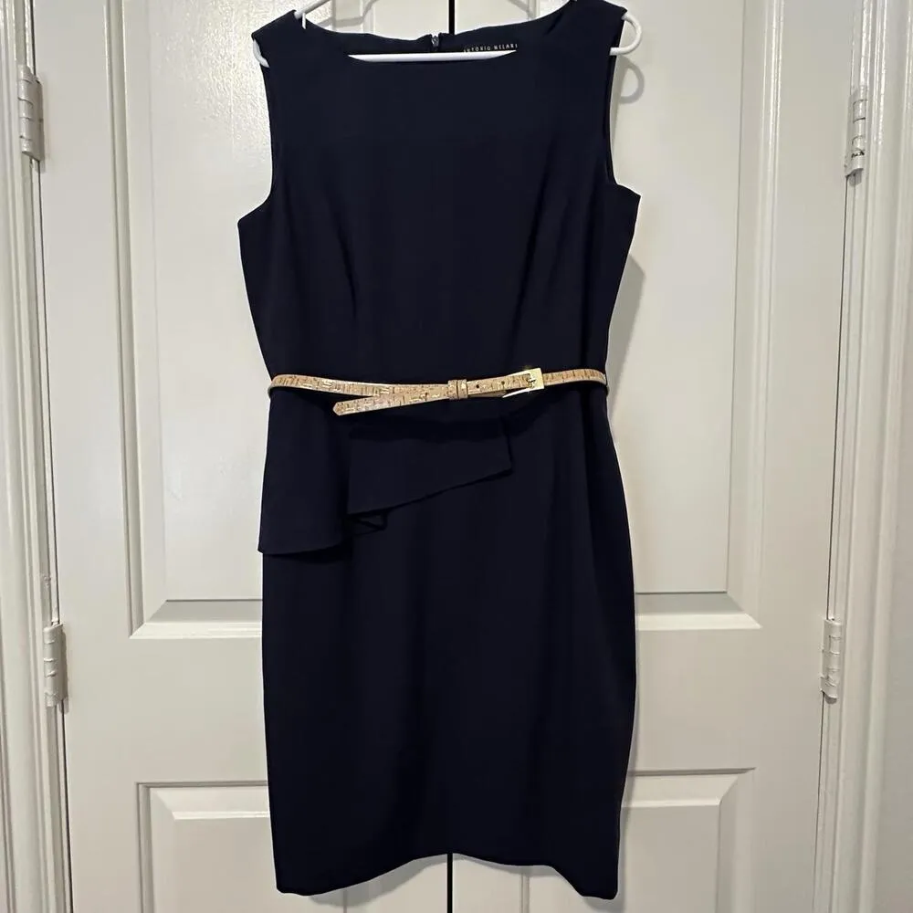 Antonio Melani Blue Sz 12 Half Peplum Sheath Dress With Belt Sleeveless - Image 2