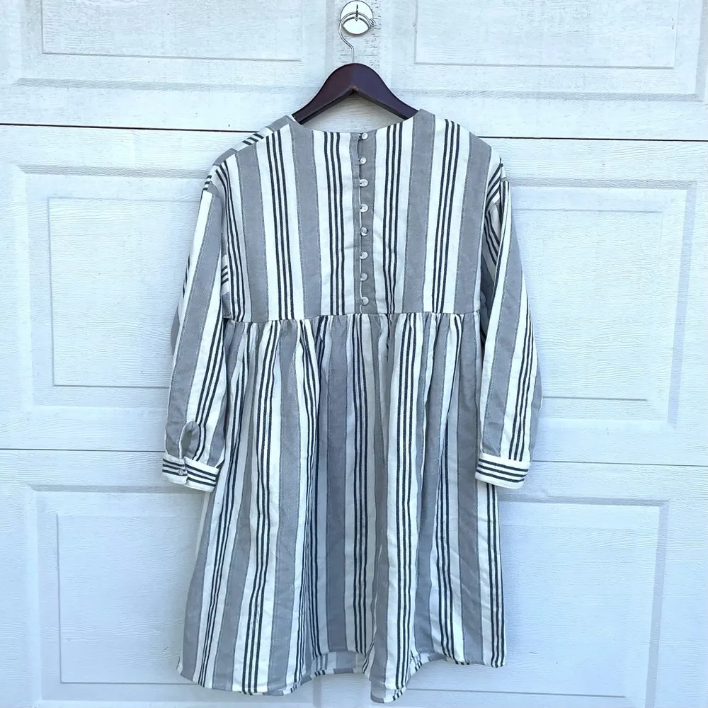 ASOS Women’s Dress Beige Blue Stripe Woven Button Back Farmhouse 6 - Image 3