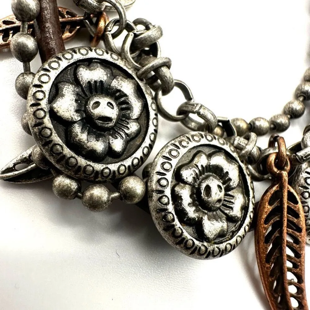 Nine West vintage america silver and copper tone leaf circle charm bracelet - Image 9