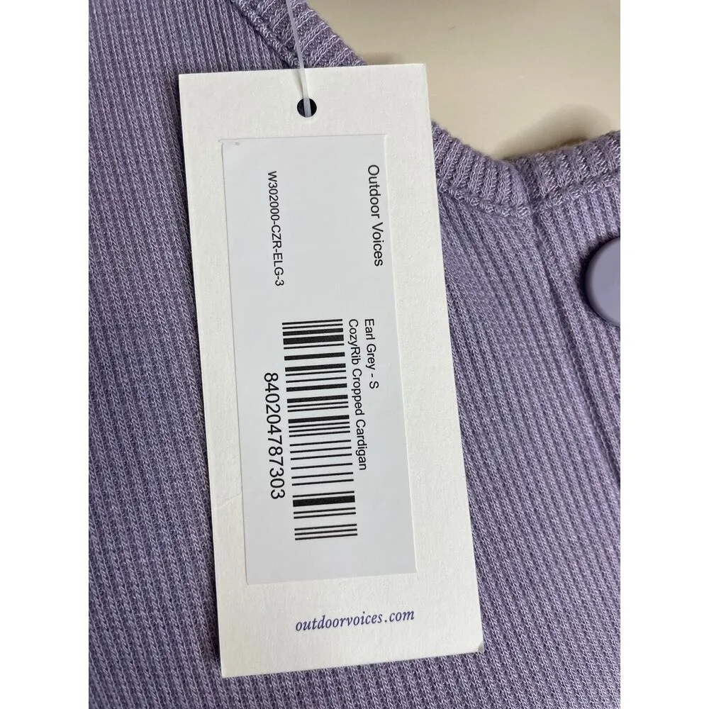 Outdoor Voices Women's Size Small CozyRib Cropped Cardigan Sweater Earl Grey NWT - Image 4