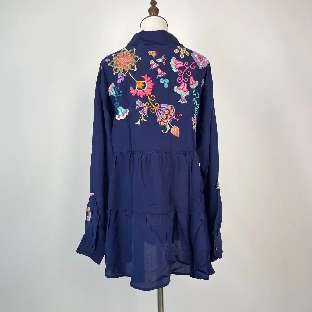 $398 NWOT Johnny Was ALESA TIERED Embroidered Floral Tunic Shirt Blouse Sz M - Image 9