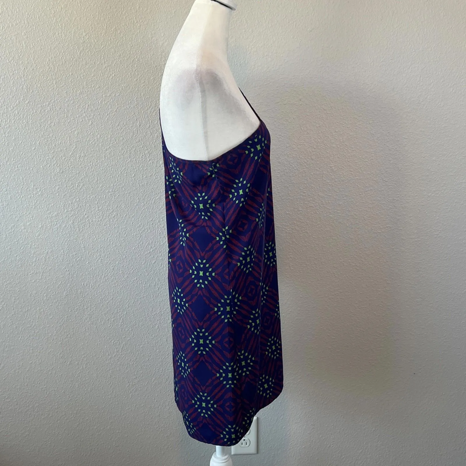 Newbury Kustom Asymmetrical One Sleeve Purple Print Dress Size Small - Image 3