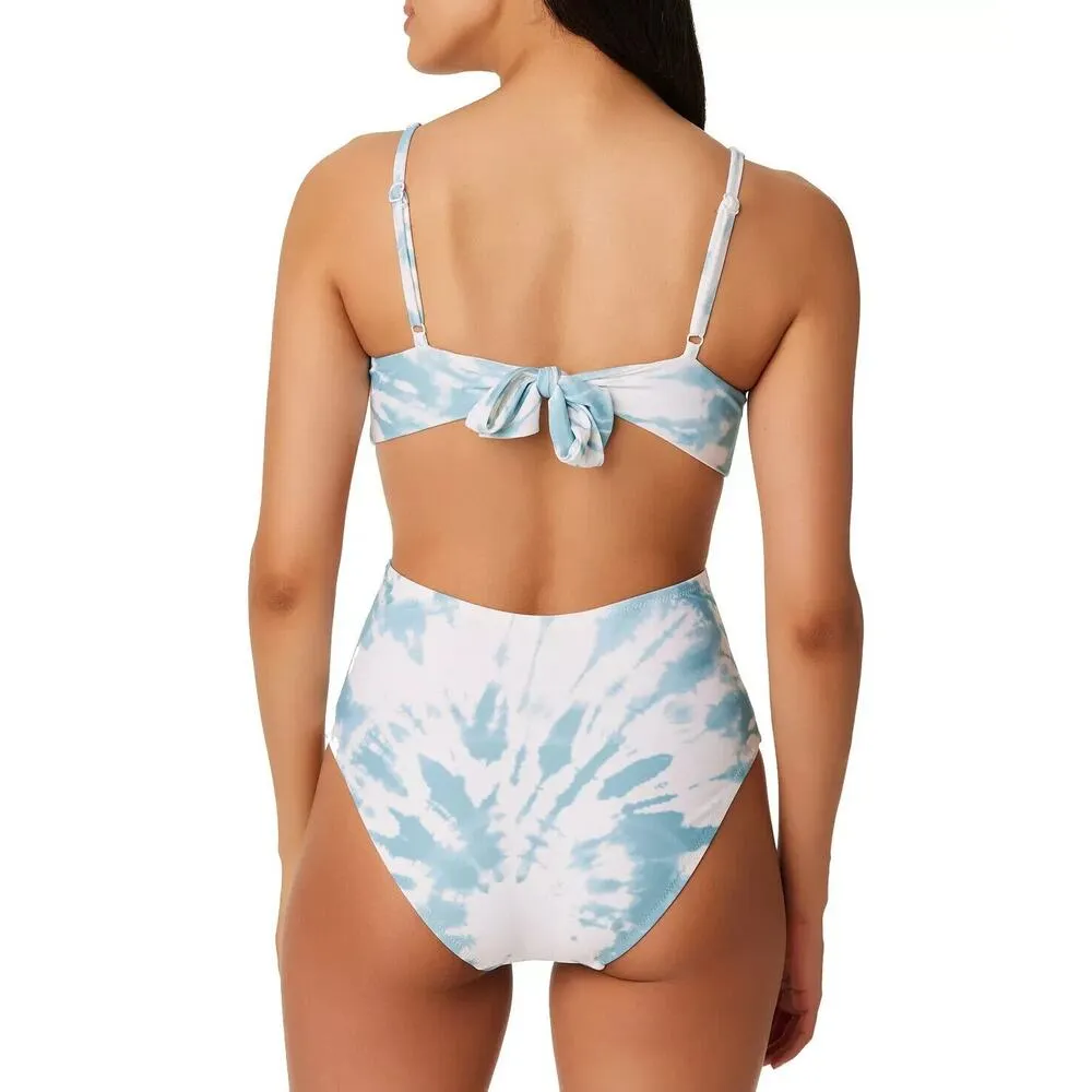 Bar III Spiraling Twist Front Monokini One Piece Size M Blue White Tie Dye New - Image 2