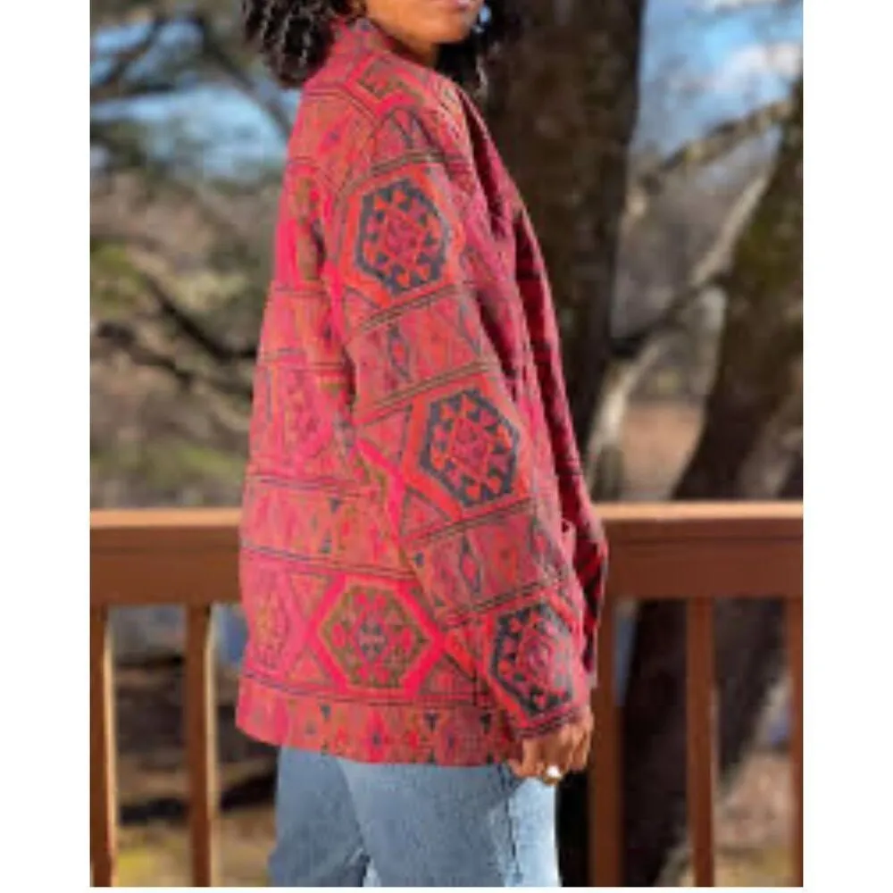 Vintage Chico’s Tapestry Jacket Aztec Southwestern Tribal Boho 100% Cotton - Image 2