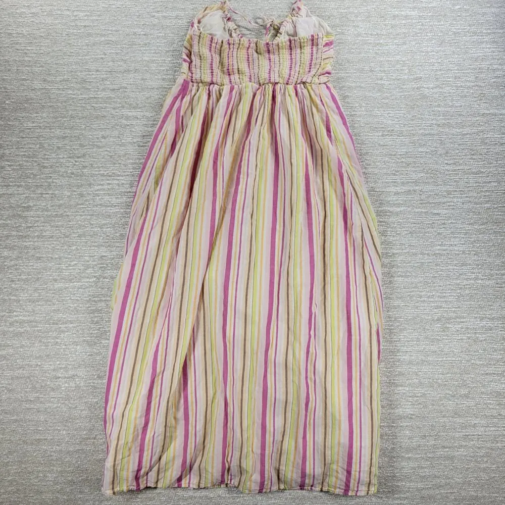 Old Navy Halter Dress Womens M Multicolor Striped Baby Doll Smocked Cinch Maxi - Image 3