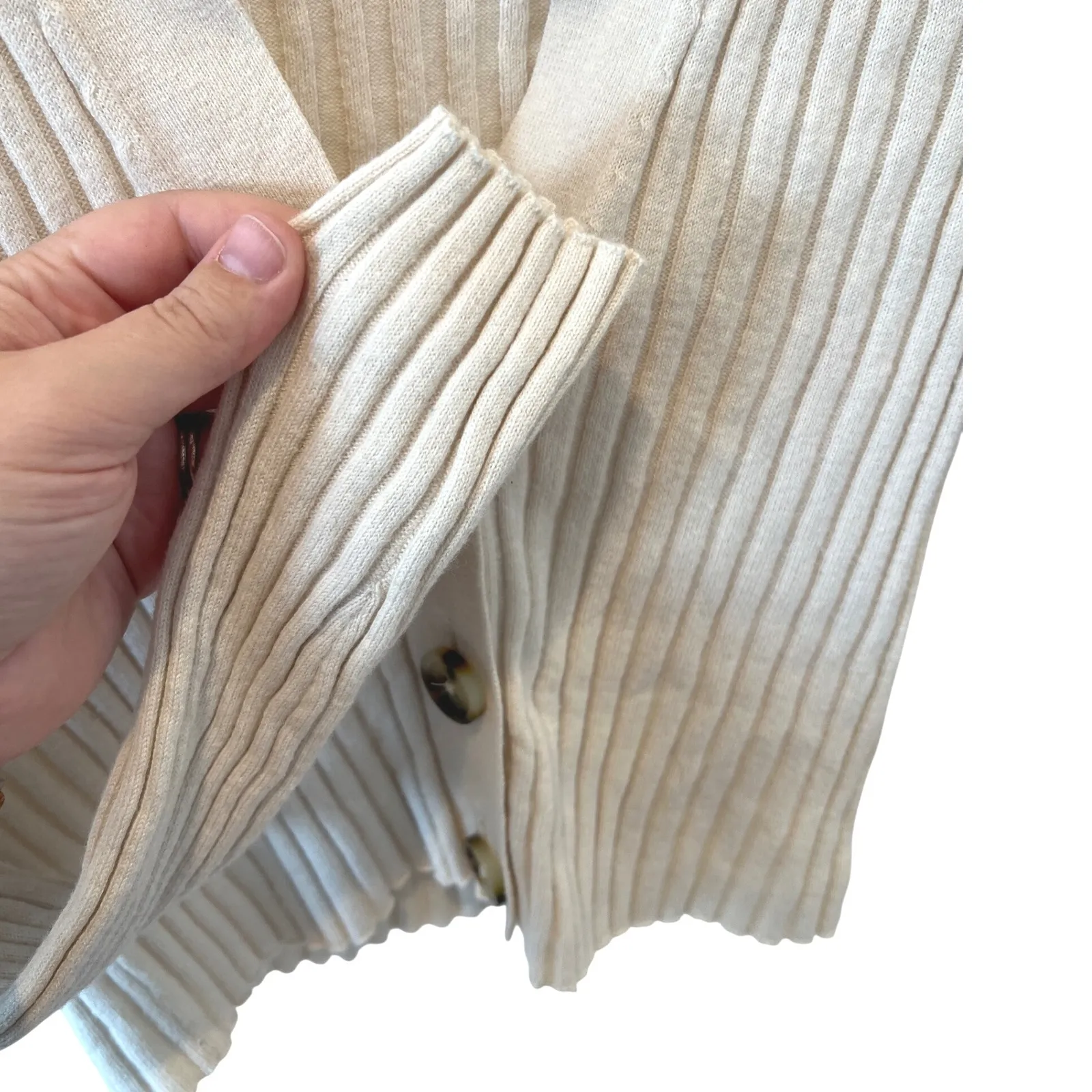 Madewell Brenville Crop Cardigan XS Antique‎ Cream Ribbed Sweater 90s Fit EUC - Image 5