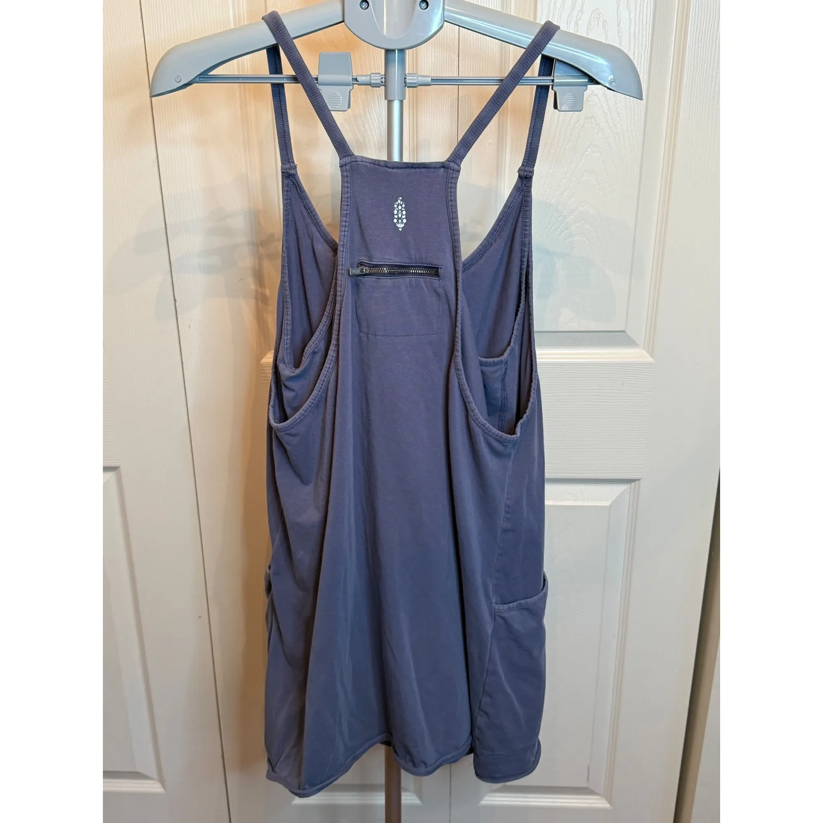 Free Movement Purple Racerback Tank Romper Pockets Zip Detail Women LARGE Blue - Image 8