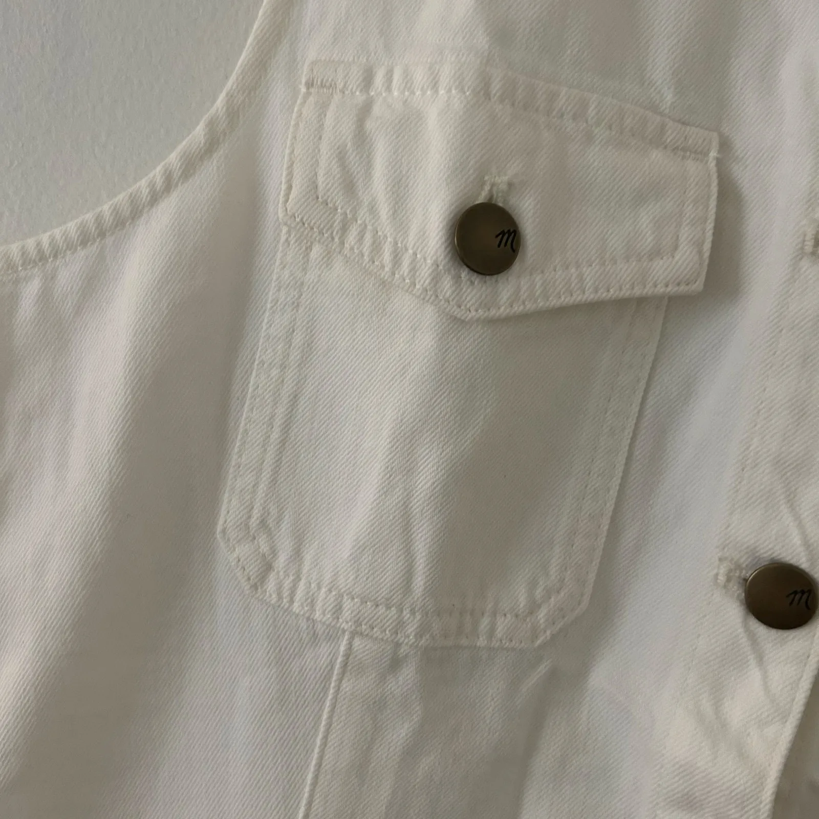 Madewell Women's Denim High Crewneck Button Front Jean Vest White 8 New - Image 5