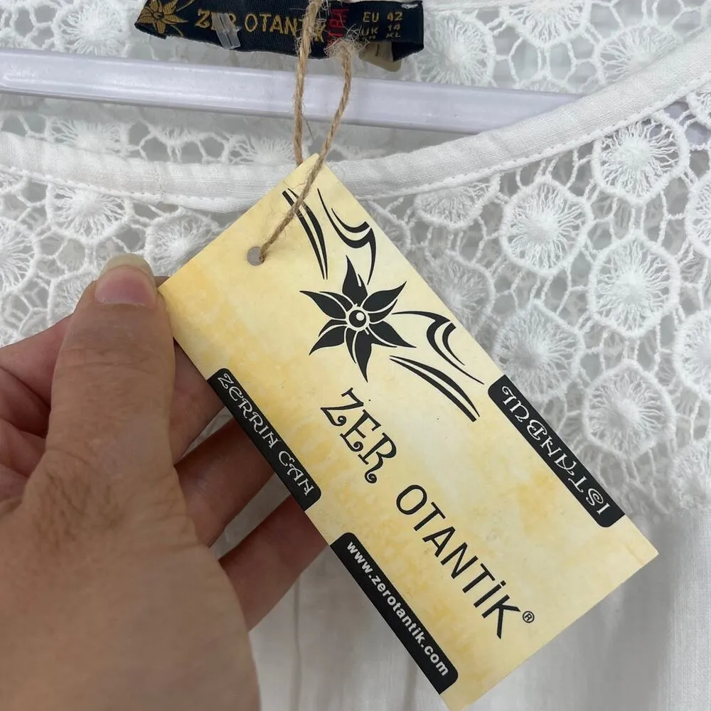 Zer Otanik Crochet Womens Top Sz 10 EU 42 EU Boho Festival Cottagecore Peasant White - Image 7