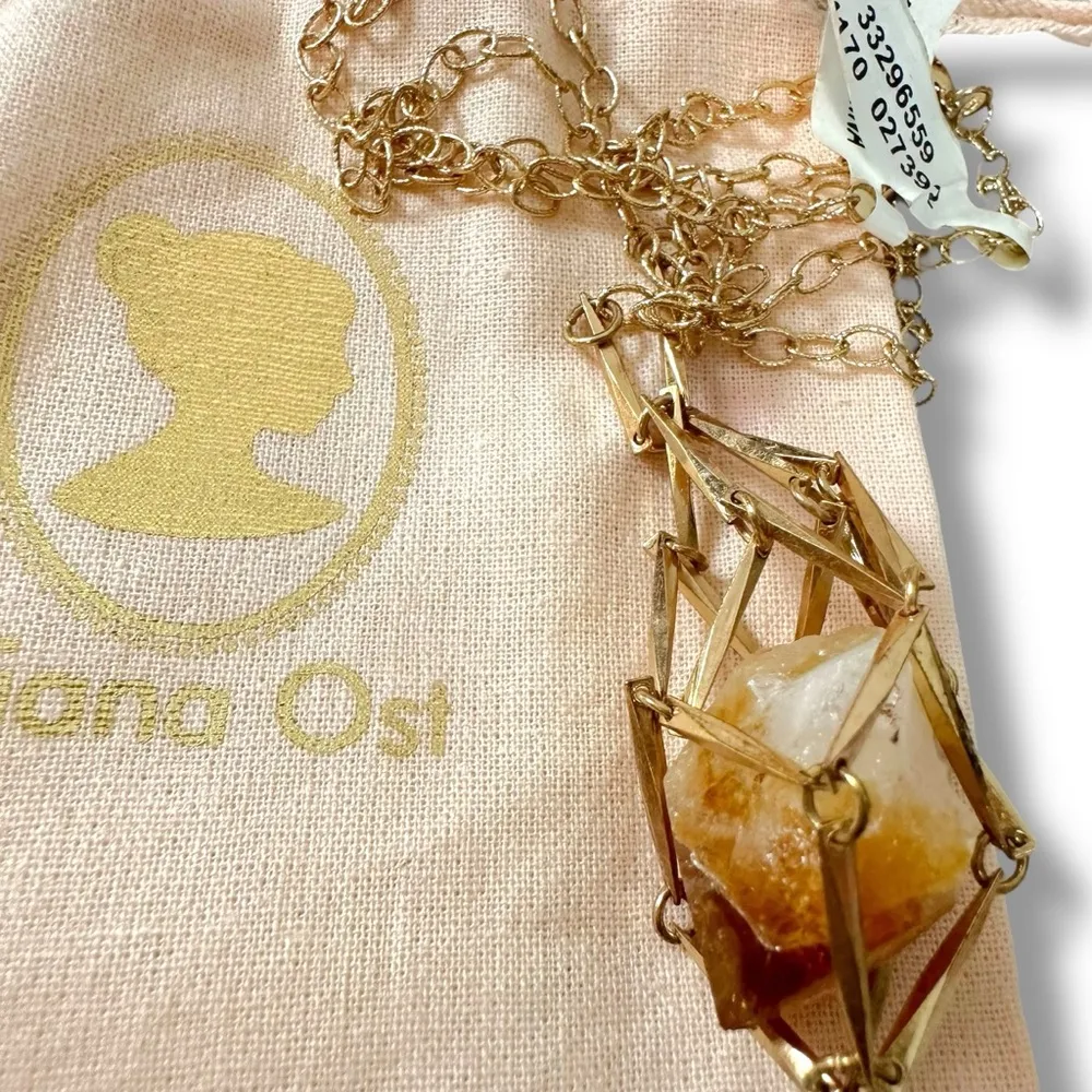 Free People Ariana Ost Caged Crystal Pendant Necklace Gold Bohemian Artisanal - Image 3