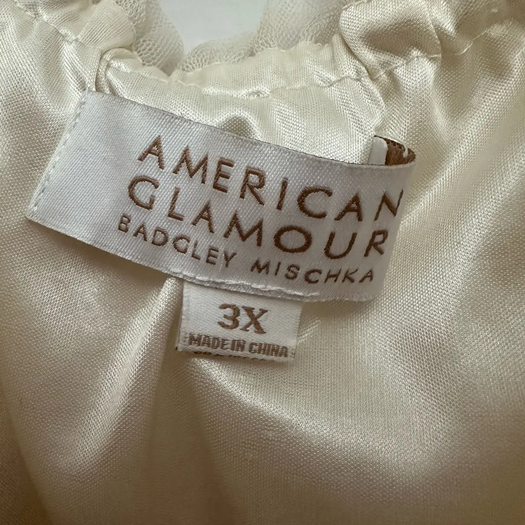 Badgely Mischka American Glamour Mesh Overlay Bow Blouse Size 3X Cream Feminine - Image 3