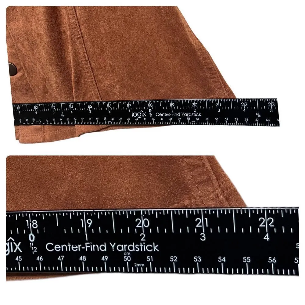 Y2K Mossimo Camel Faux Suede Button A Line Mini Skirt Size 2 Small Festival Boho Brown - Image 6