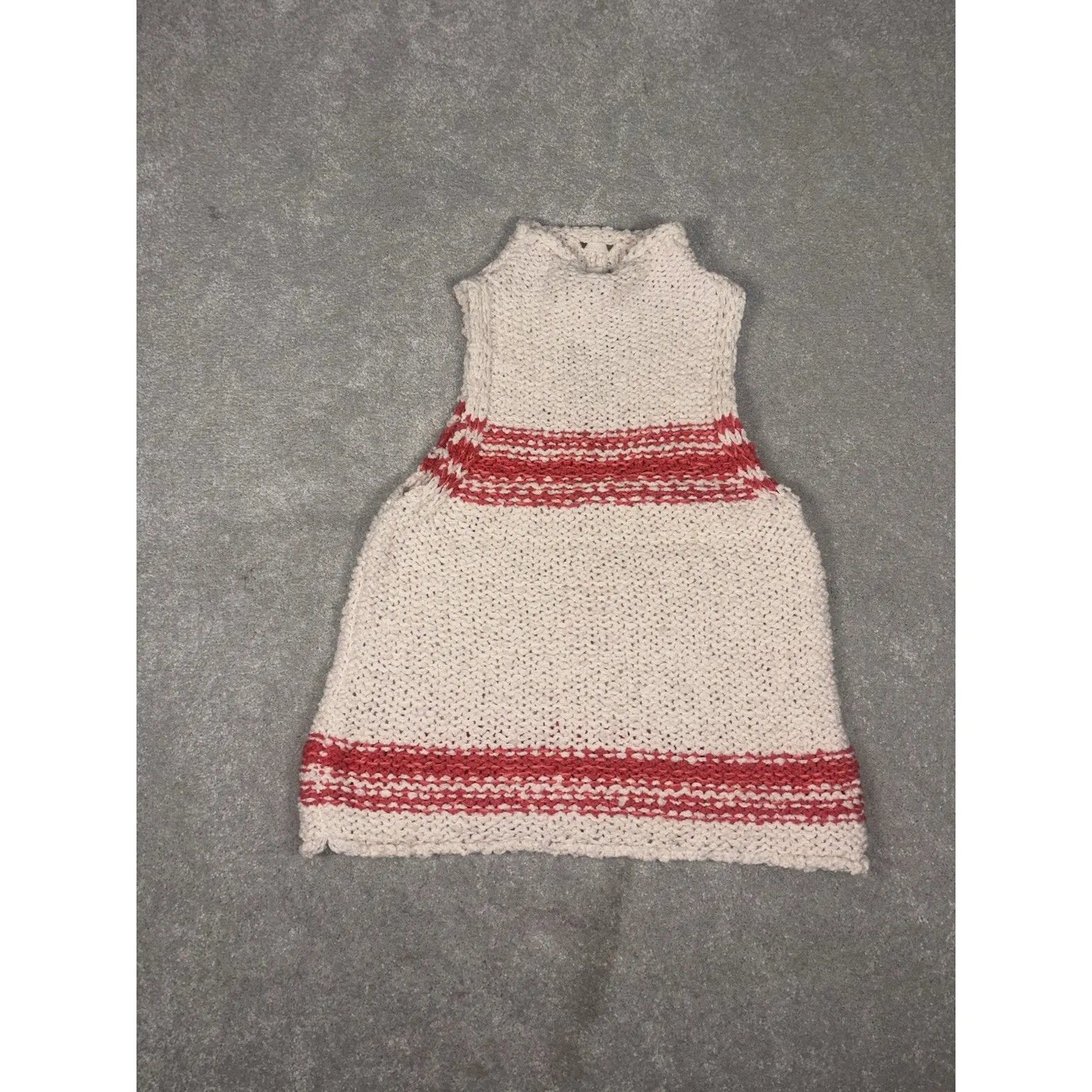 Anthropologie Pilcro mock-neck keyhole sweater tank off-white red striped Small - Image 3