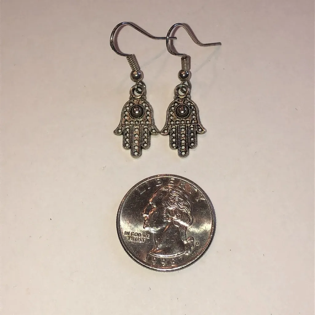 925 Hooks Silver Tone Hamsa Hand Boho Earrings - Image 3