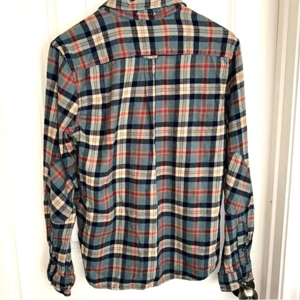 Denim and flower, long sleeve tartan plaid button up shirt, Women M - Image 7