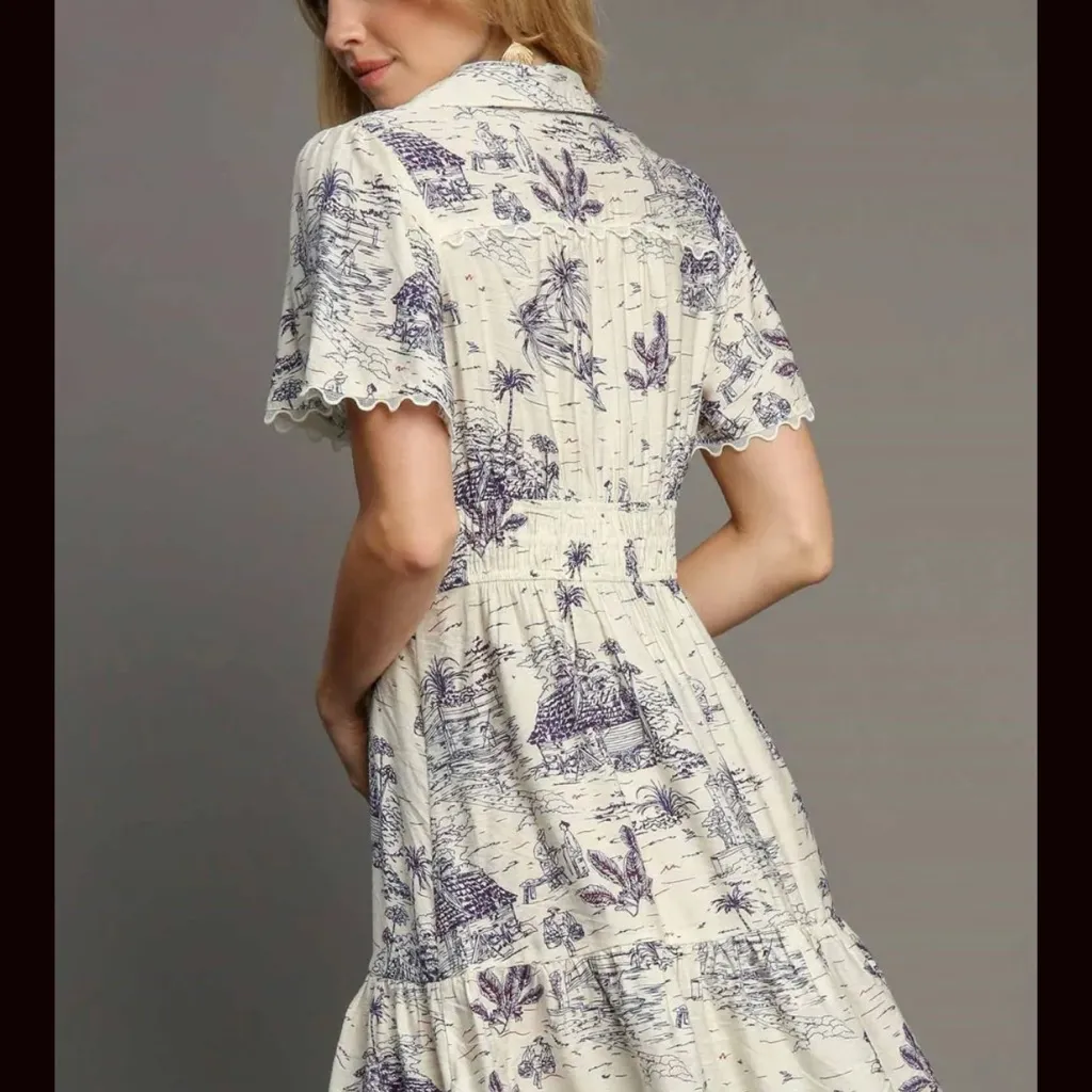 Umgee Landscape Print Collared Mini Dress NWT XL - Image 2