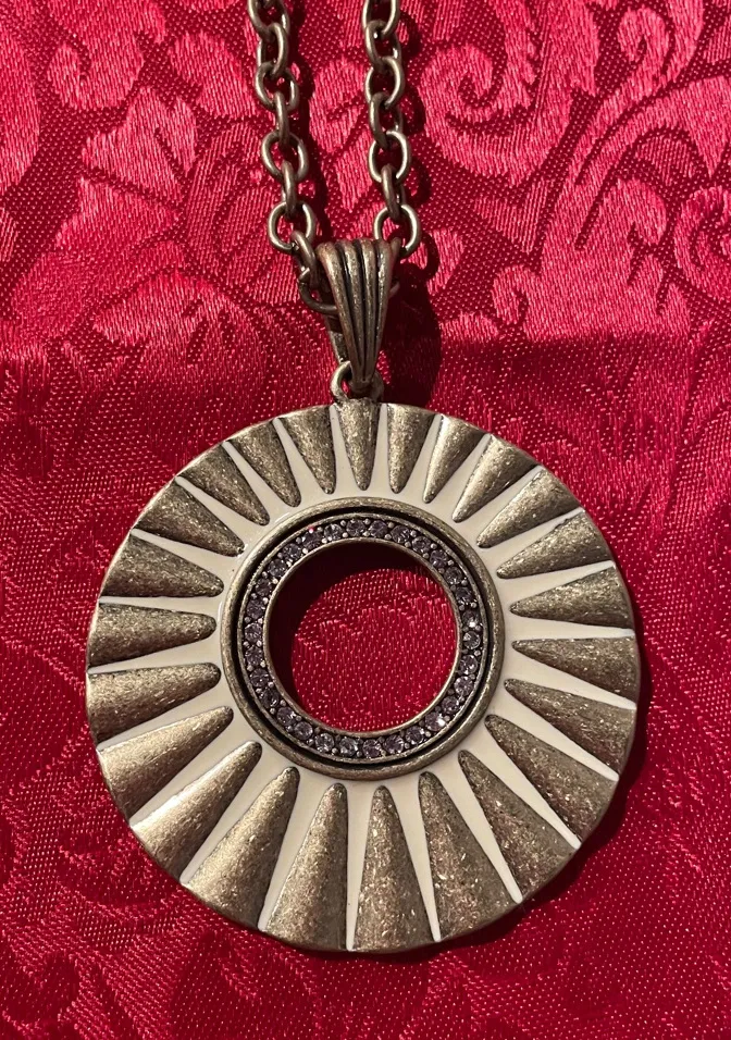 Lia Sophia Long Rhinestone Enameled Brass Tone Pendant Cable Chain Necklace - Image 1