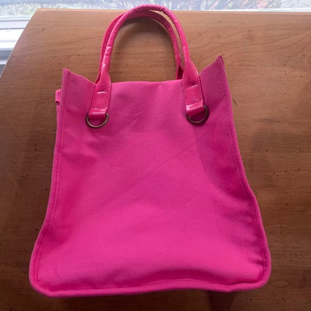Glossy Hot Pink Vinyl and Canvas Small Tote Handbag Brand NWT - Image 2
