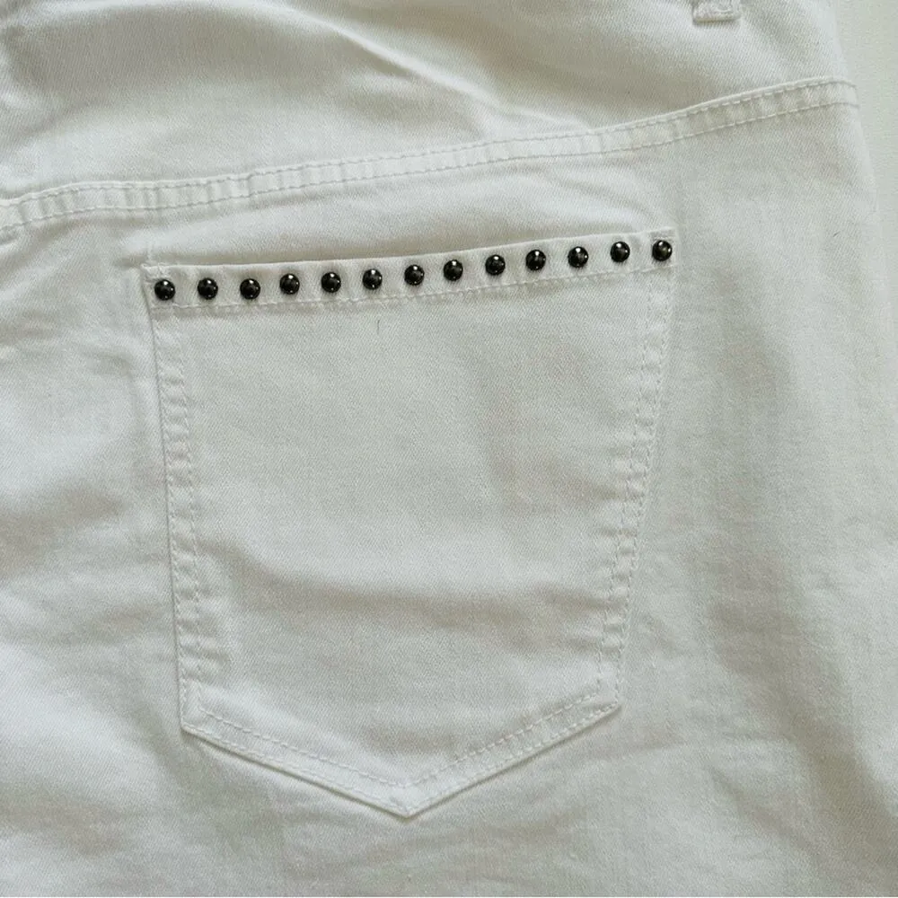 Lane Bryant Shorts White Boyfriend Denim Studded Pockets Frayed Hem Plus Size 24 - Image 7
