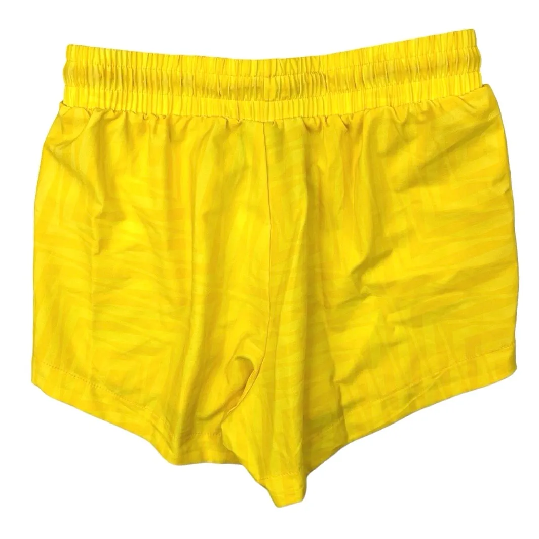 Terez Yellow Drawstring High Rise Printed Workout Running Athletic Short Size S - Image 2