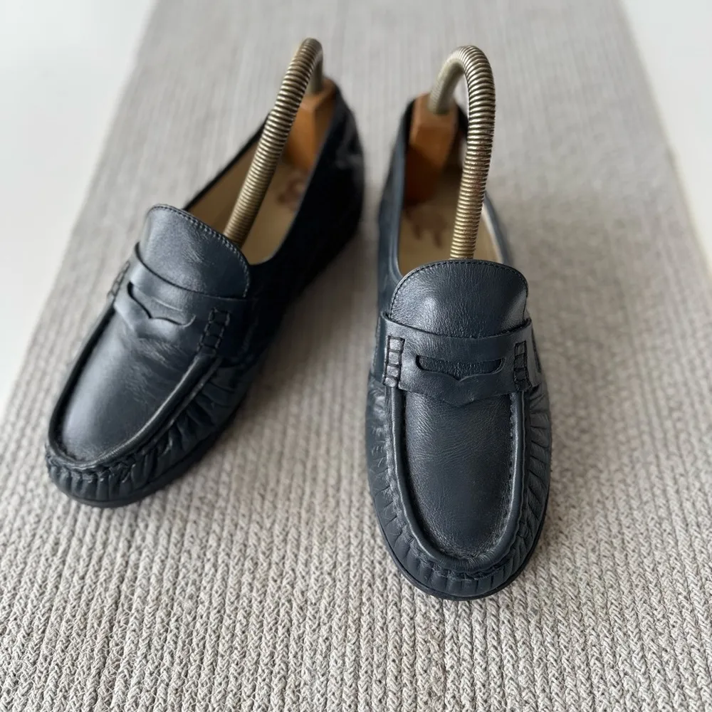 Vintage SAS Navy Blue Soft Leather Loafers Handsewn Made in USA Sz 9.5 Wide - Image 11