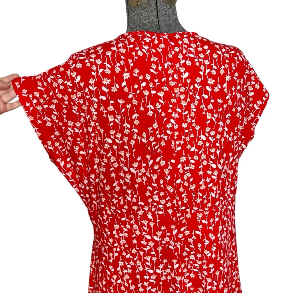 Lands’ End Red & White Ditsy Floral Print Knotted Empire Waist V Neck Dress Size 1X - Image 7
