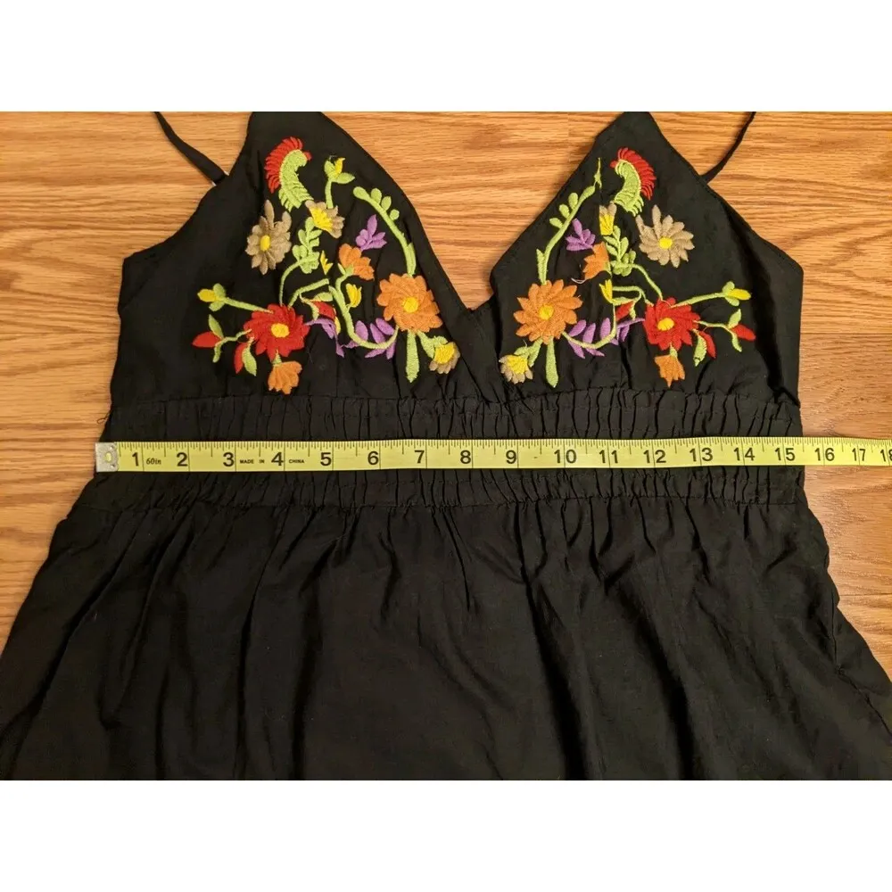 Ocean Breeze Adjustable Strap Embroidered Floral Dress Whimsygoth Coquette Sz L Black Size L - Image 3