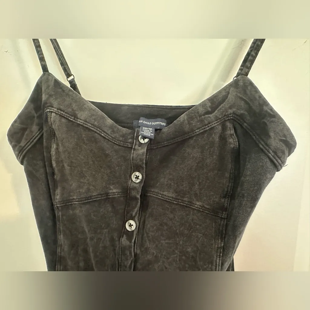 American Eagle Black Button-Down Babydoll Mini Dress Y2K style Sz XS Empire - Image 7