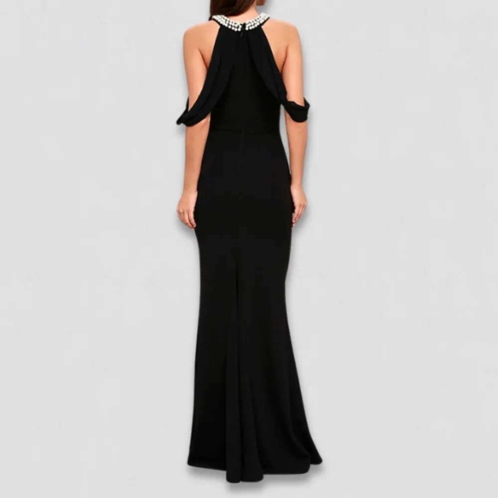 Lulus Pearl Halter Maxi Dress Mermaid Gown Black XS NWT - Image 2