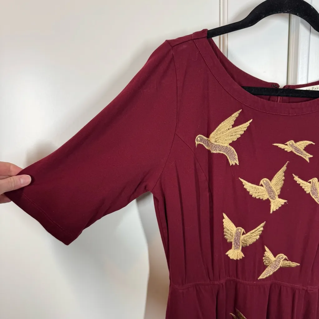 WAYWARD FANCIES STYLE # CL0080560 Bird Embroidery Cotton Jersey Dress size large Red - Image 2