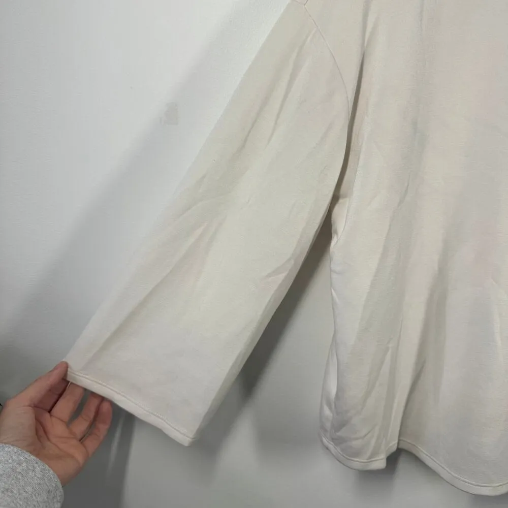 Lou & Grey Top Women S White Cream 3/4 Sleeve Cropped Crew Neck Athleisure Sport - Image 3