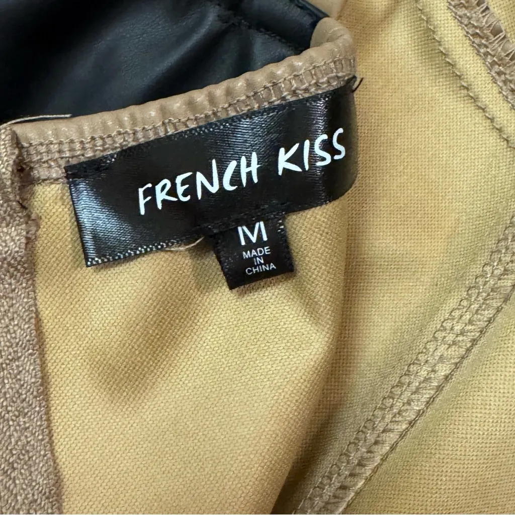 NWT French Kiss Colorblock Faux Leather Corset Crop Top Medium - Image 3