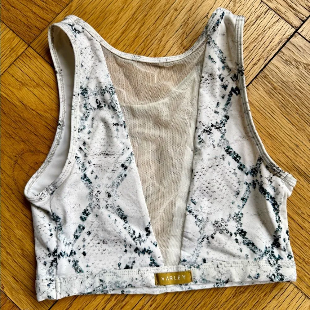 Varley White Snakeskin Print V Crop/Sports Bra, Size XS, VGUC - Image 3