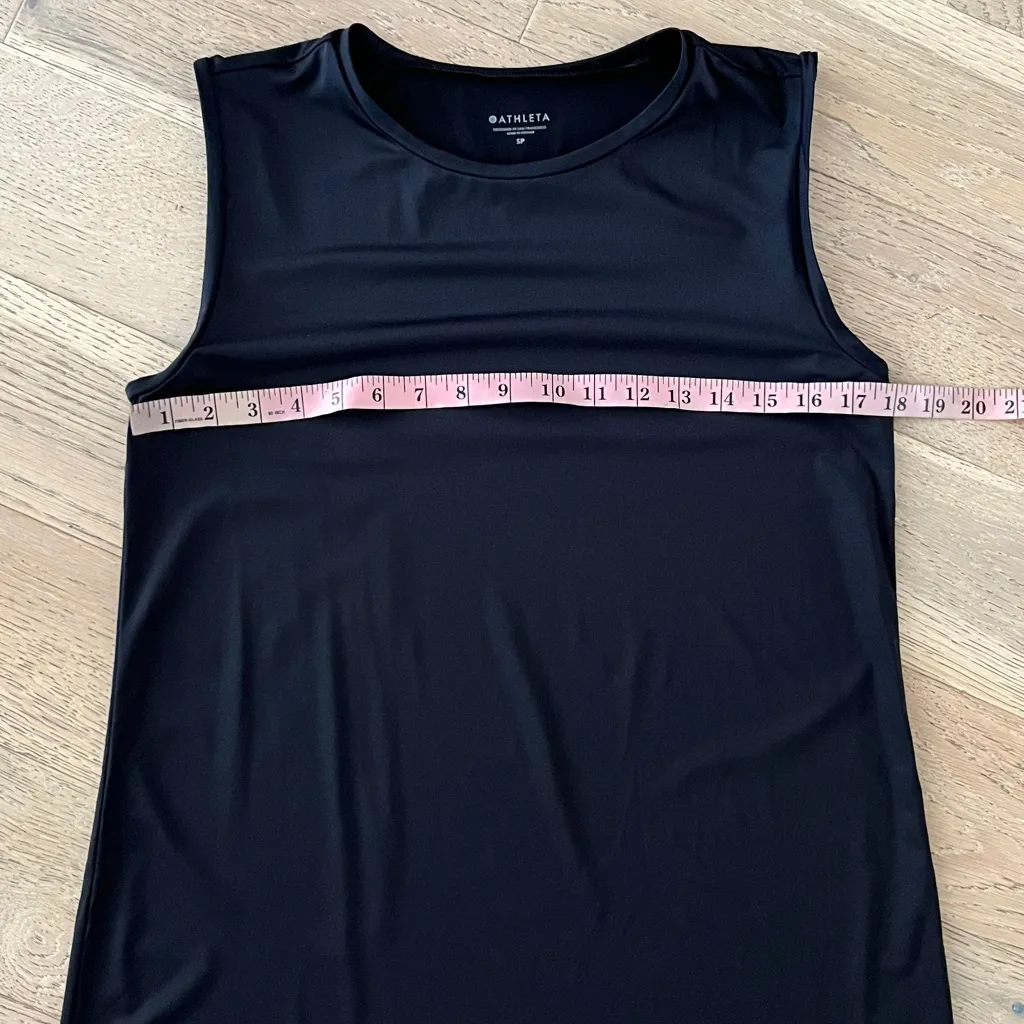 Athleta Longline Tank Top Black Mesh Trim Tunic mini dress Activewear Size SP - Image 10