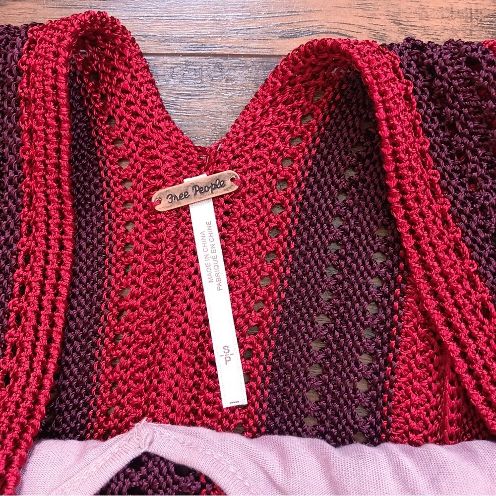 Free People • Katie’s Crochet Top Mini Dress boho bandana print red orange flare - Image 6