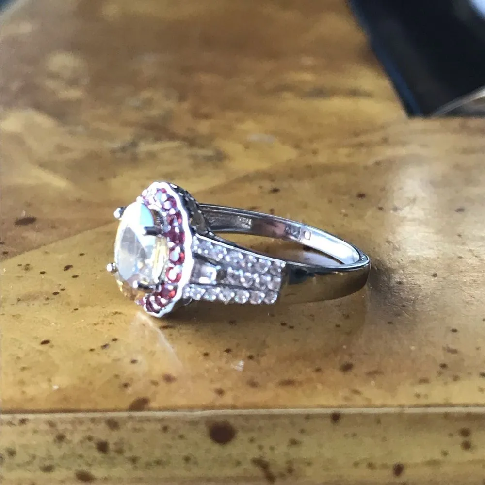 Natural Red Sapphire Yellow Zircon Sterling Silver Ring Size 6 - Image 9