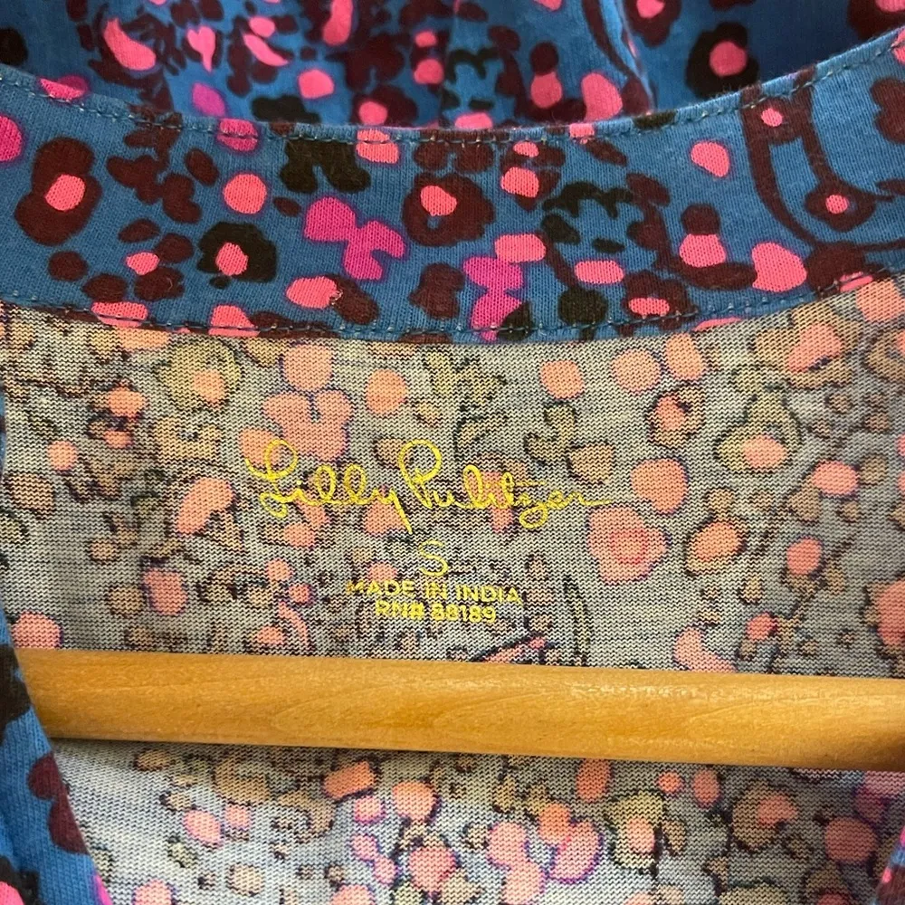 Alaina dress banded sleeve tiered blue & pink print dress Small - Image 5