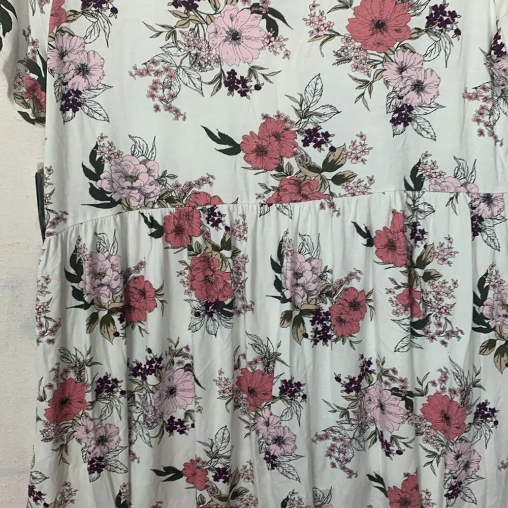 Torrid size 1 1X short sleeve babydoll shirt new button floral white red flowy - Image 10