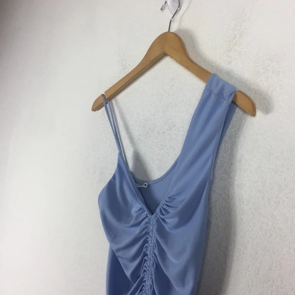Zara Baby Blue Asymmetric Midi Dress With Drawstring Gathering Size Small - Image 9